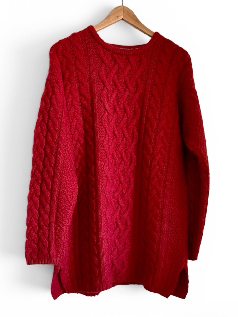 Aran Crafts Cable Knit Fisherman Sweater Long Tunic Merino Wool Cashmere Small